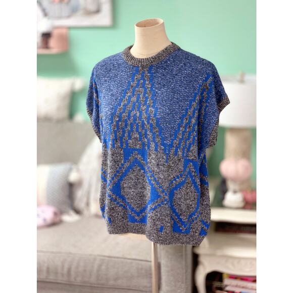 Vintage Fortune Knits, Inc Womens Blue Gray Knit Geometric Sweater Vest - Picture 3 of 8